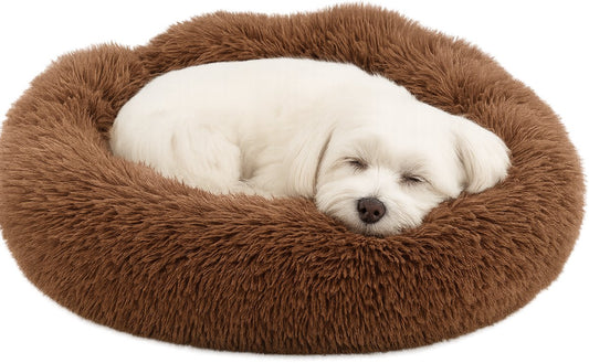 Flamingo Hondenmand – donut hondenmand – kattenmand mokka – 55 cm – extra zacht & luxe voor hond of kat – mand pacha