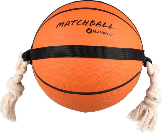 Flamingo Hondenspeelgoed – matchball basketbal met touw – hondenspeelgoed – hondentouw – hond bal – honden bal – 53,5 cm – oranje
